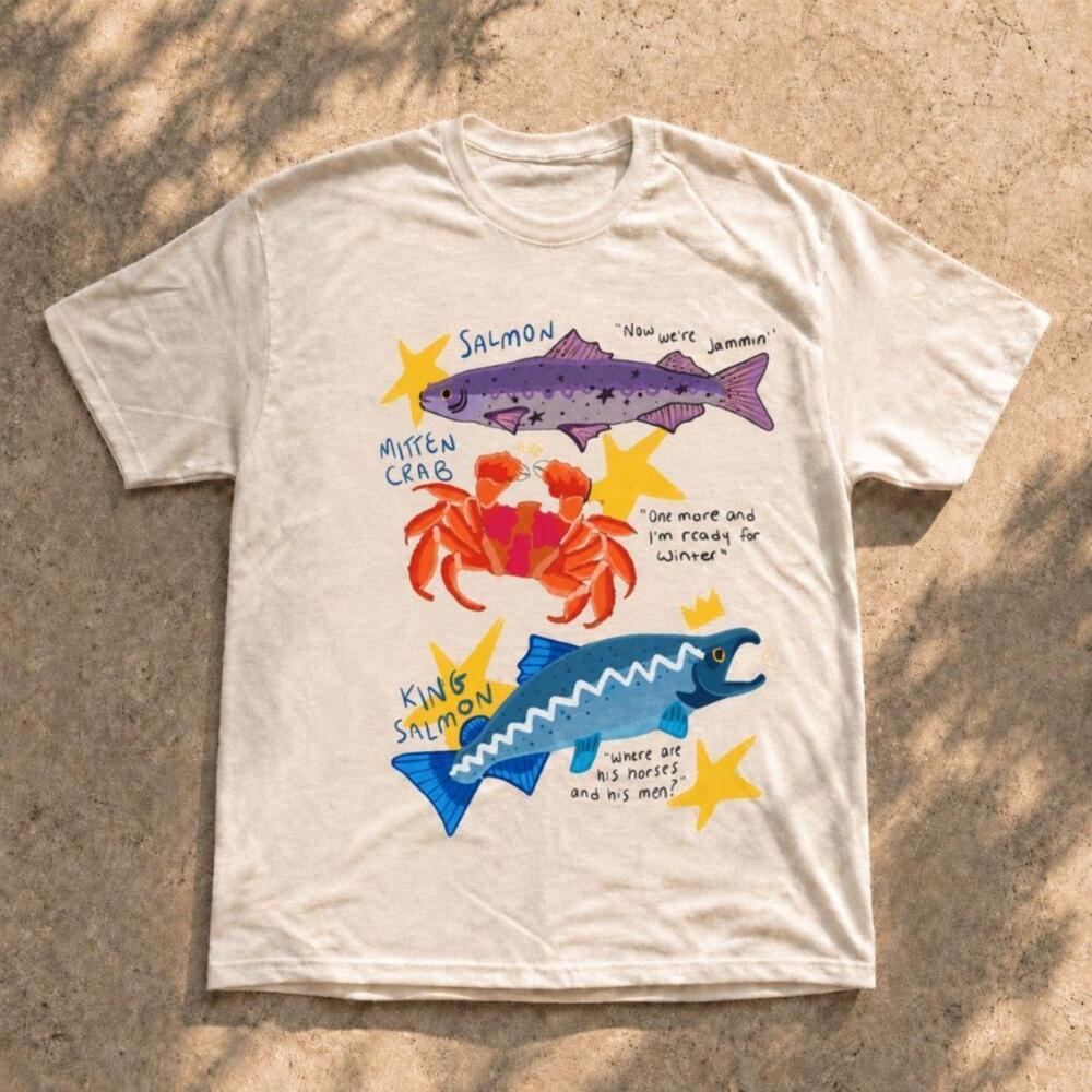 Salmon Crab Fish Graphic Tee White Unisex